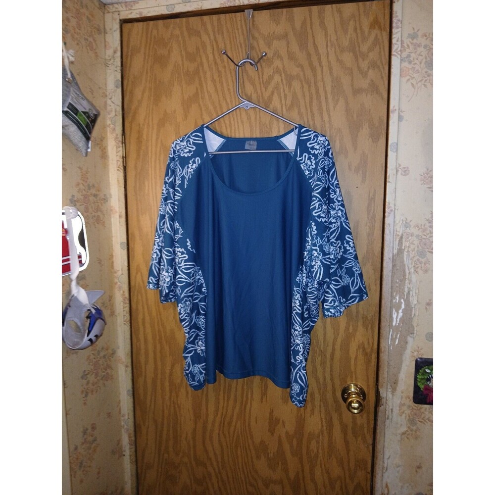 Modli Blouse Turquoise Floral Print 3/4 Sleeves Women's Plus Size 6X Stretch